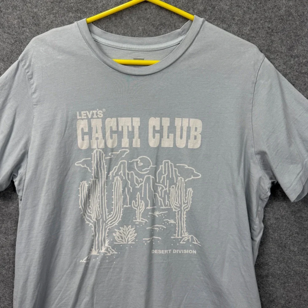 Levis‎ Mens XL Cacti Club Desert Division Graphic T-Shirt Light Blue Cotton Tee